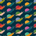 Hand drawn vector colorful snails, seamless vector Royalty Free Stock Photo